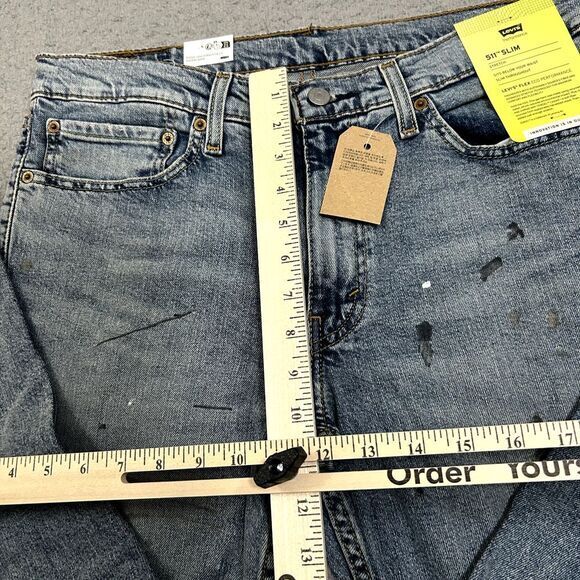 Levis Jeans Mens 34x32 Blue Denim 511 Slim‎ Straight Light Wash Paint Splatter - Picture 5 of 14
